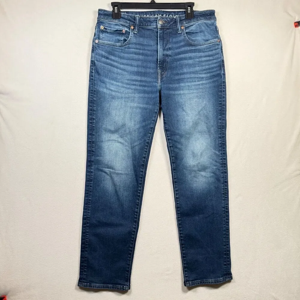 American Eagle AirFlex Athletic Straight Jeans Mens 33x32 Blue Stretch Denim